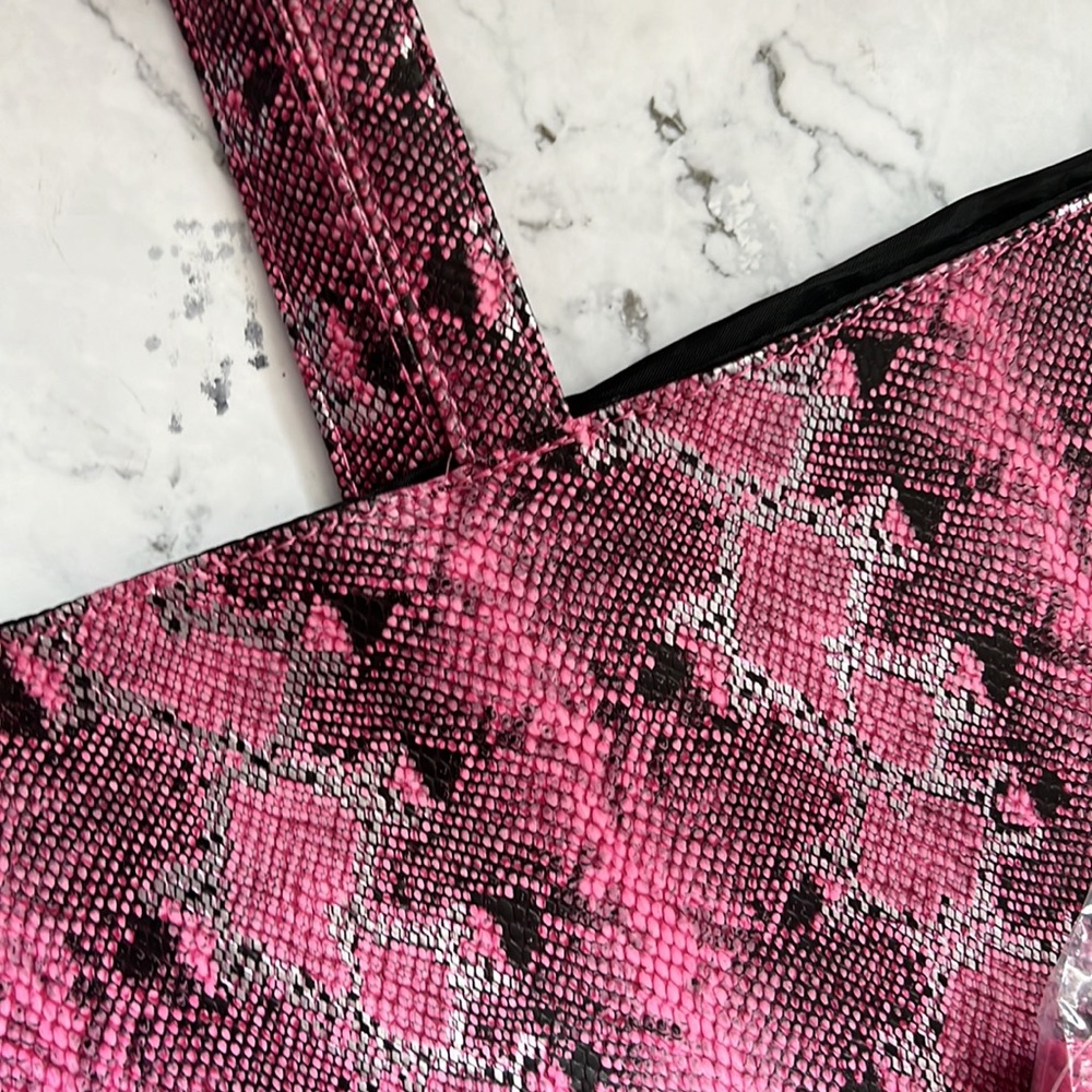 Large Pink Python Print Tote With Pouch - image 3